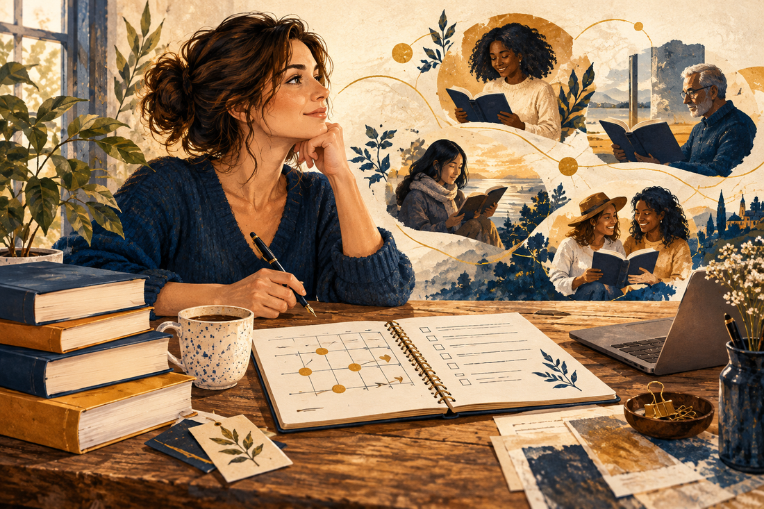 Independent author planning book promotion and connections with readers