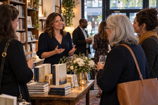 An author meeting readers at an independent bookstore event