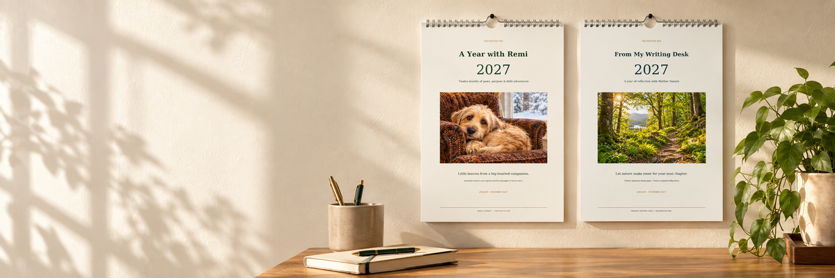 A Year with Remi and From My Writing Desk 2027 wall calendars above a sunlit writing desk