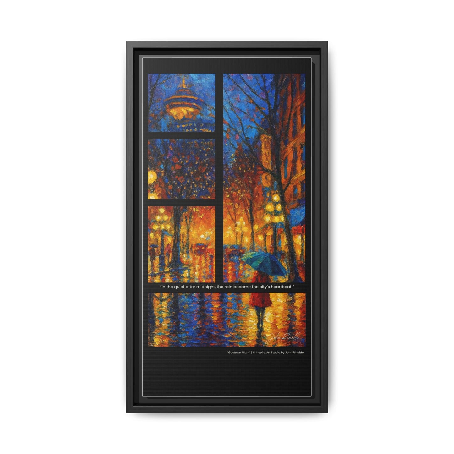 “Gastown Night” – Reflections Collection Framed Matte Canvas Print | Inspiro Art Studio by John Rinaldo