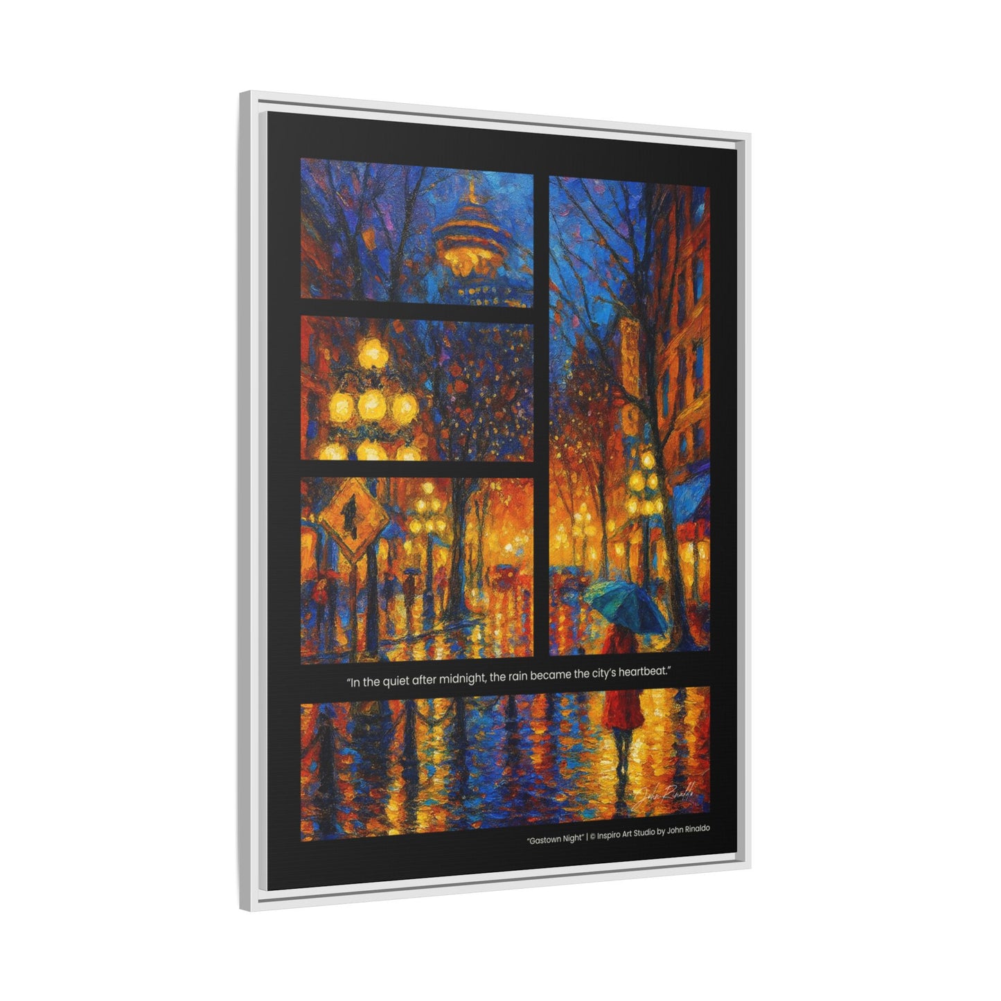 “Gastown Night” – Reflections Collection Framed Matte Canvas Print | Inspiro Art Studio by John Rinaldo