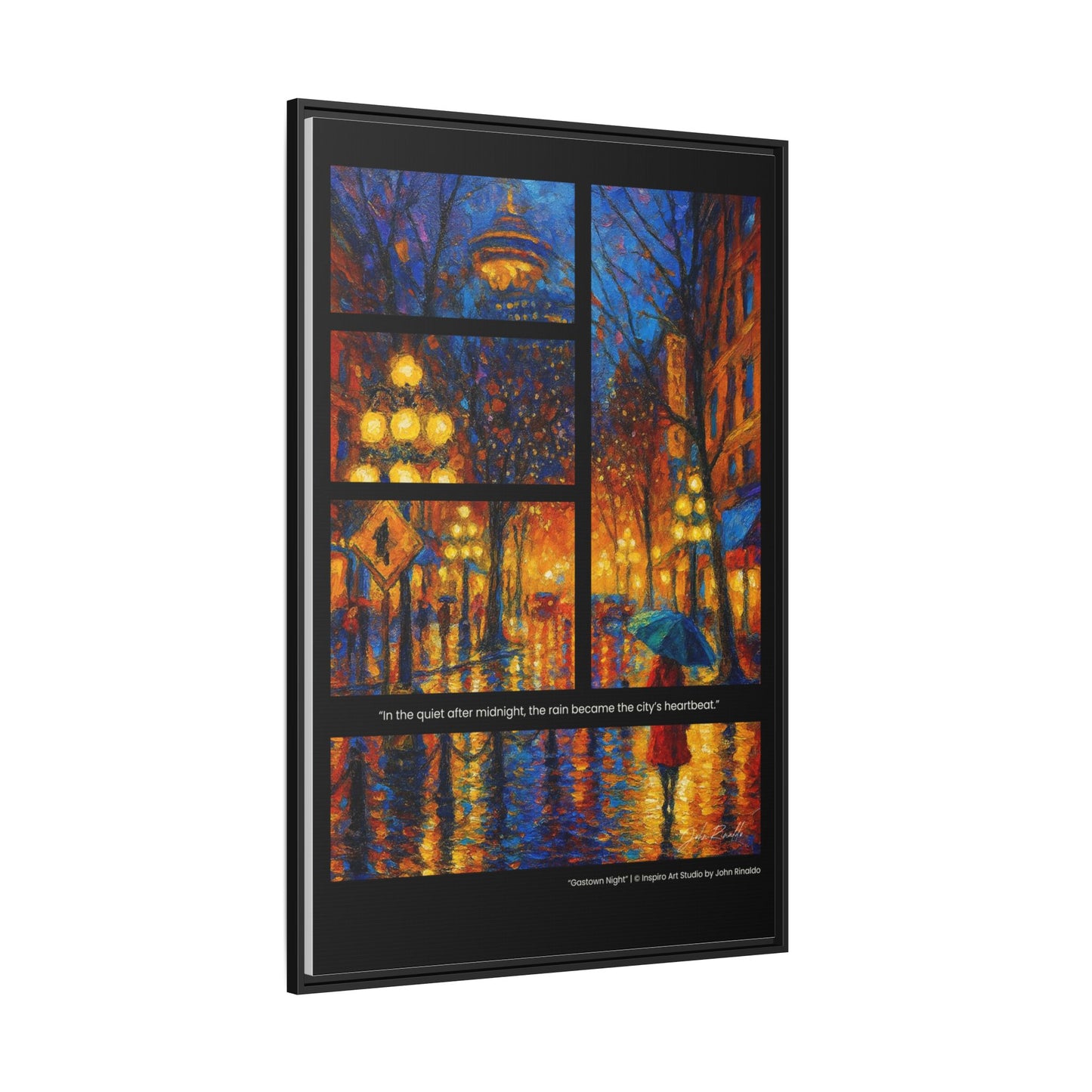 “Gastown Night” – Reflections Collection Framed Matte Canvas Print | Inspiro Art Studio by John Rinaldo