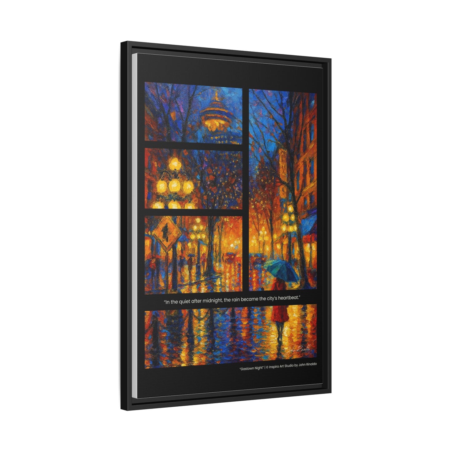 “Gastown Night” – Reflections Collection Framed Matte Canvas Print | Inspiro Art Studio by John Rinaldo