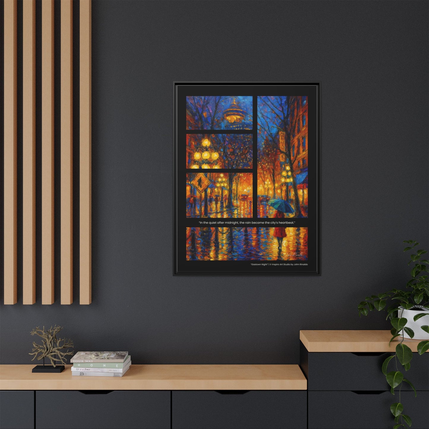 “Gastown Night” – Reflections Collection Framed Matte Canvas Print | Inspiro Art Studio by John Rinaldo