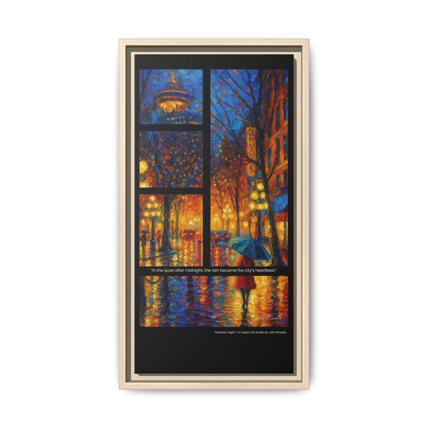 “Gastown Night” – Reflections Collection Framed Matte Canvas Print | Inspiro Art Studio by John Rinaldo
