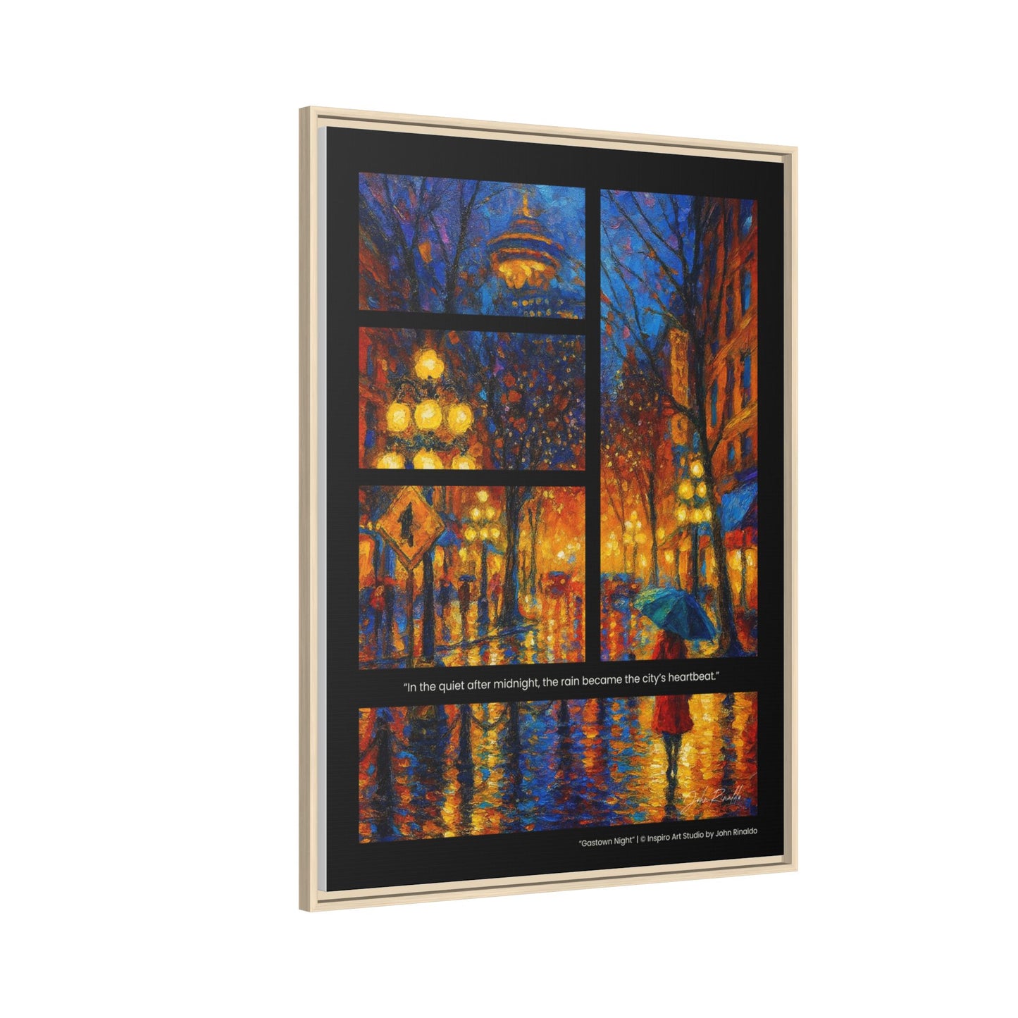 “Gastown Night” – Reflections Collection Framed Matte Canvas Print | Inspiro Art Studio by John Rinaldo