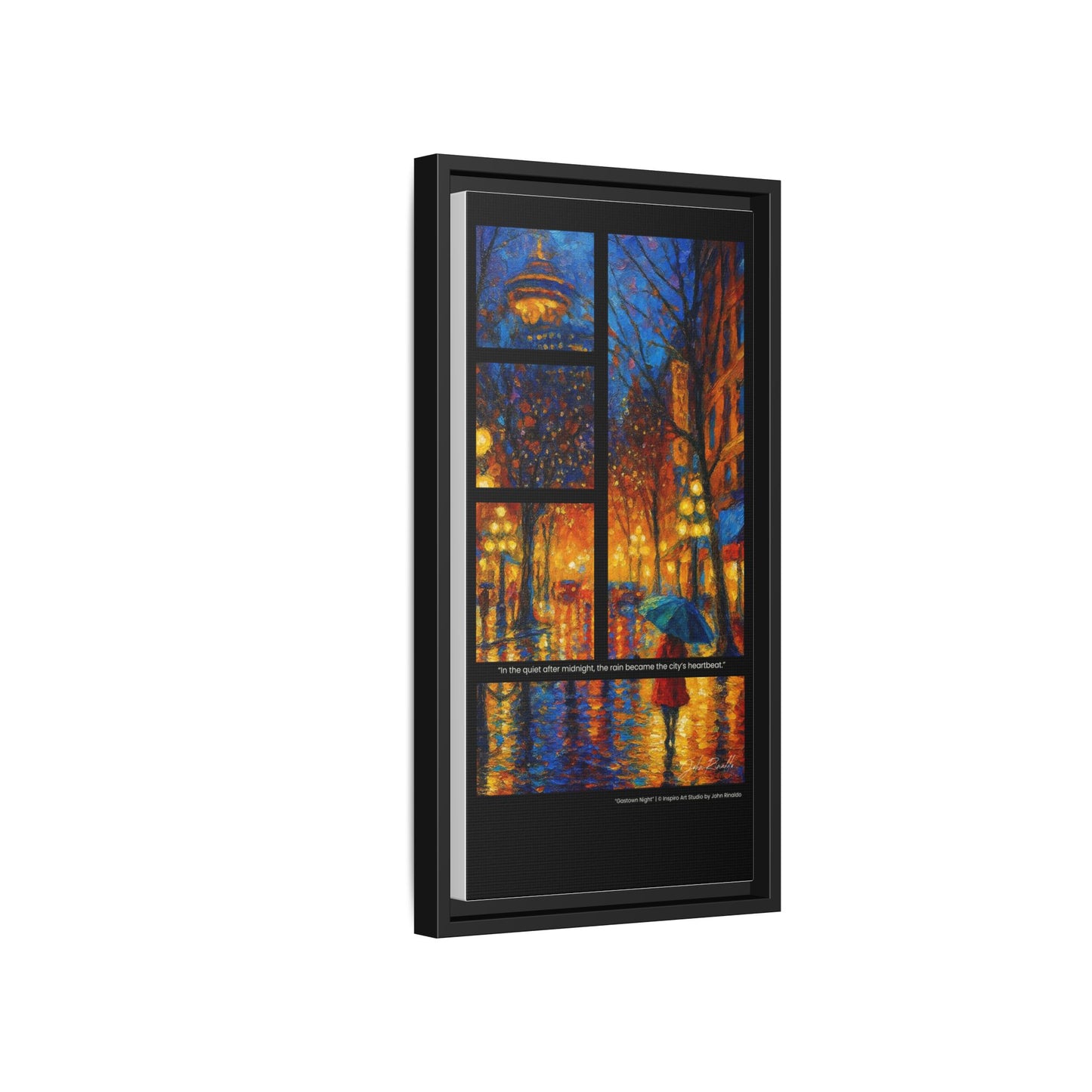 “Gastown Night” – Reflections Collection Framed Matte Canvas Print | Inspiro Art Studio by John Rinaldo
