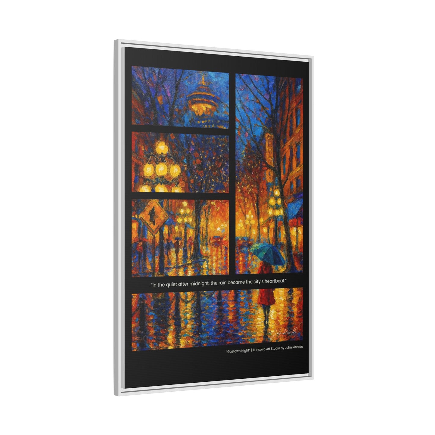 “Gastown Night” – Reflections Collection Framed Matte Canvas Print | Inspiro Art Studio by John Rinaldo