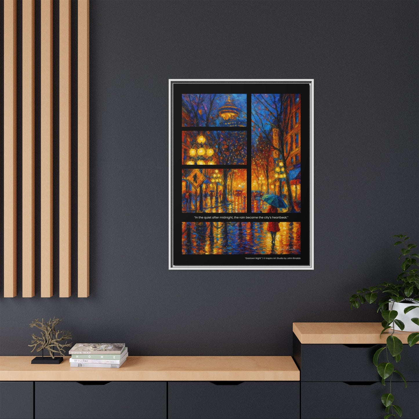 “Gastown Night” – Reflections Collection Framed Matte Canvas Print | Inspiro Art Studio by John Rinaldo