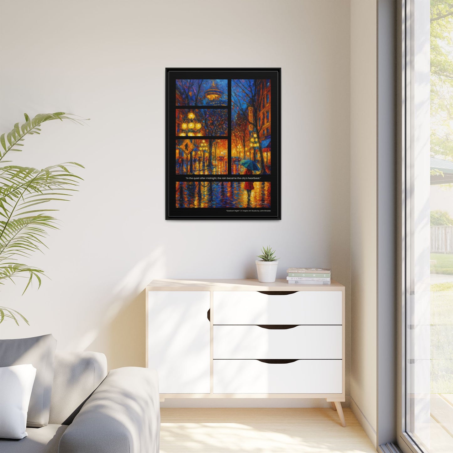 “Gastown Night” – Reflections Collection Framed Matte Canvas Print | Inspiro Art Studio by John Rinaldo