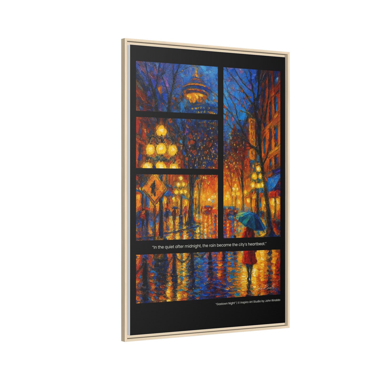 “Gastown Night” – Reflections Collection Framed Matte Canvas Print | Inspiro Art Studio by John Rinaldo
