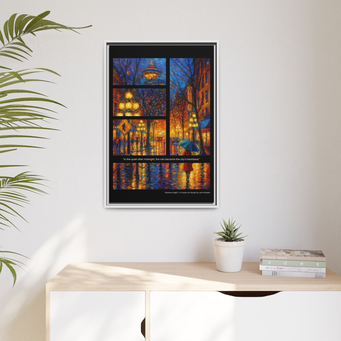“Gastown Night” – Reflections Collection Framed Matte Canvas Print | Inspiro Art Studio by John Rinaldo