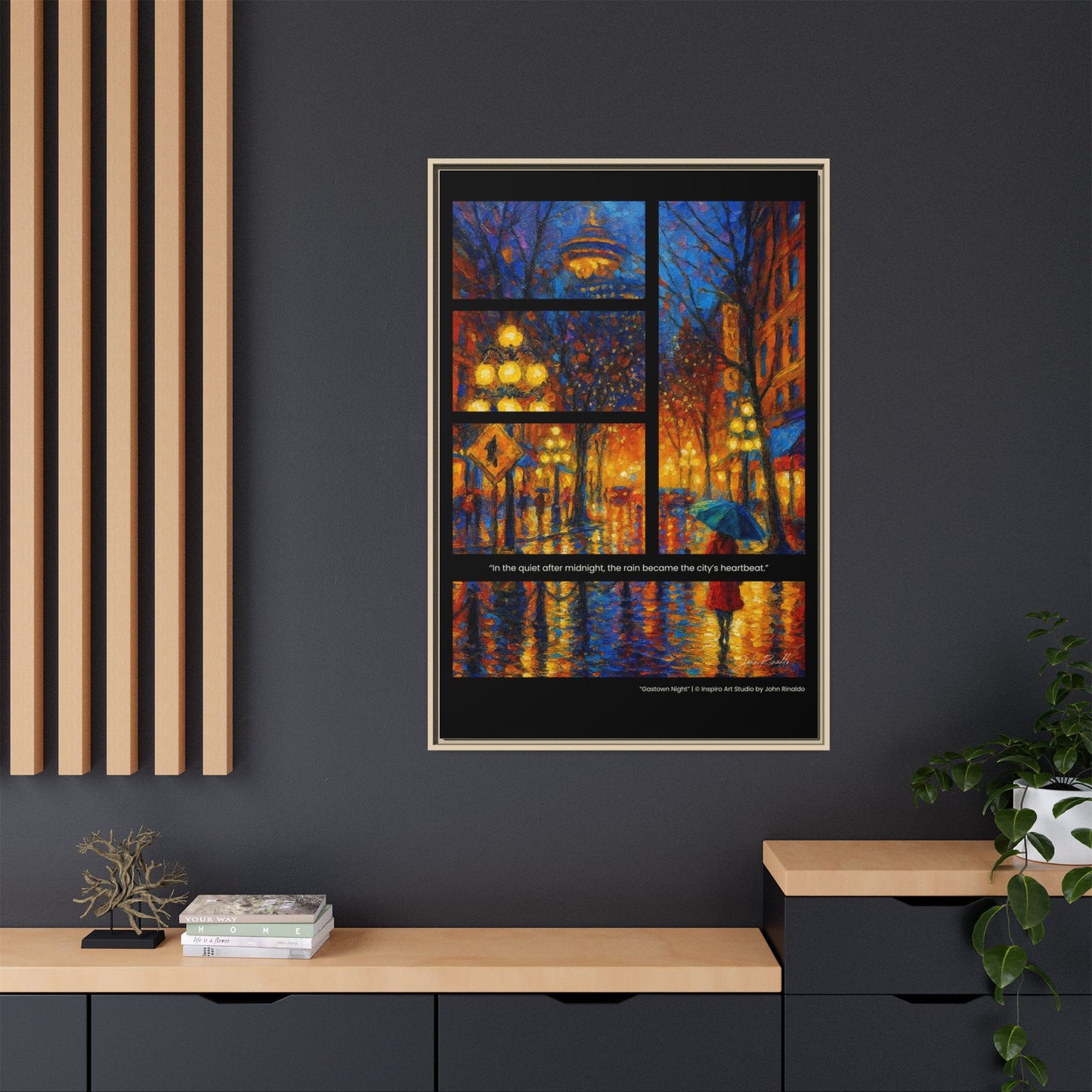 “Gastown Night” – Reflections Collection Framed Matte Canvas Print | Inspiro Art Studio by John Rinaldo