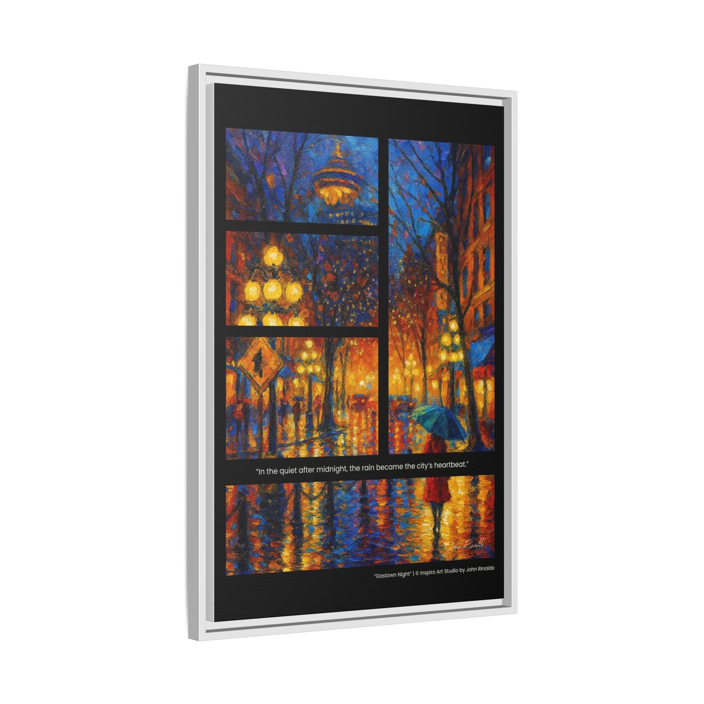 “Gastown Night” – Reflections Collection Framed Matte Canvas Print | Inspiro Art Studio by John Rinaldo