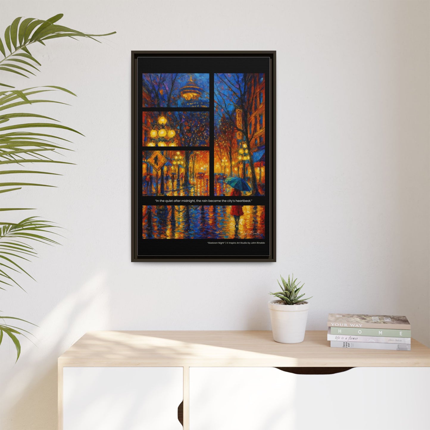 “Gastown Night” – Reflections Collection Framed Matte Canvas Print | Inspiro Art Studio by John Rinaldo