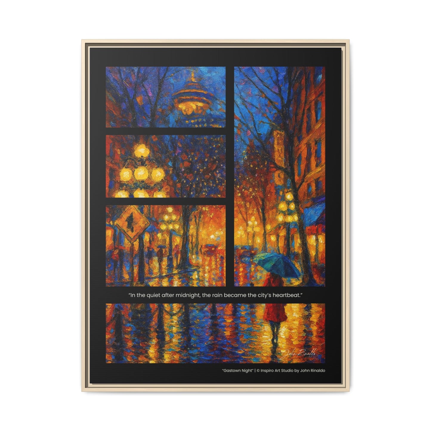 “Gastown Night” – Reflections Collection Framed Matte Canvas Print | Inspiro Art Studio by John Rinaldo