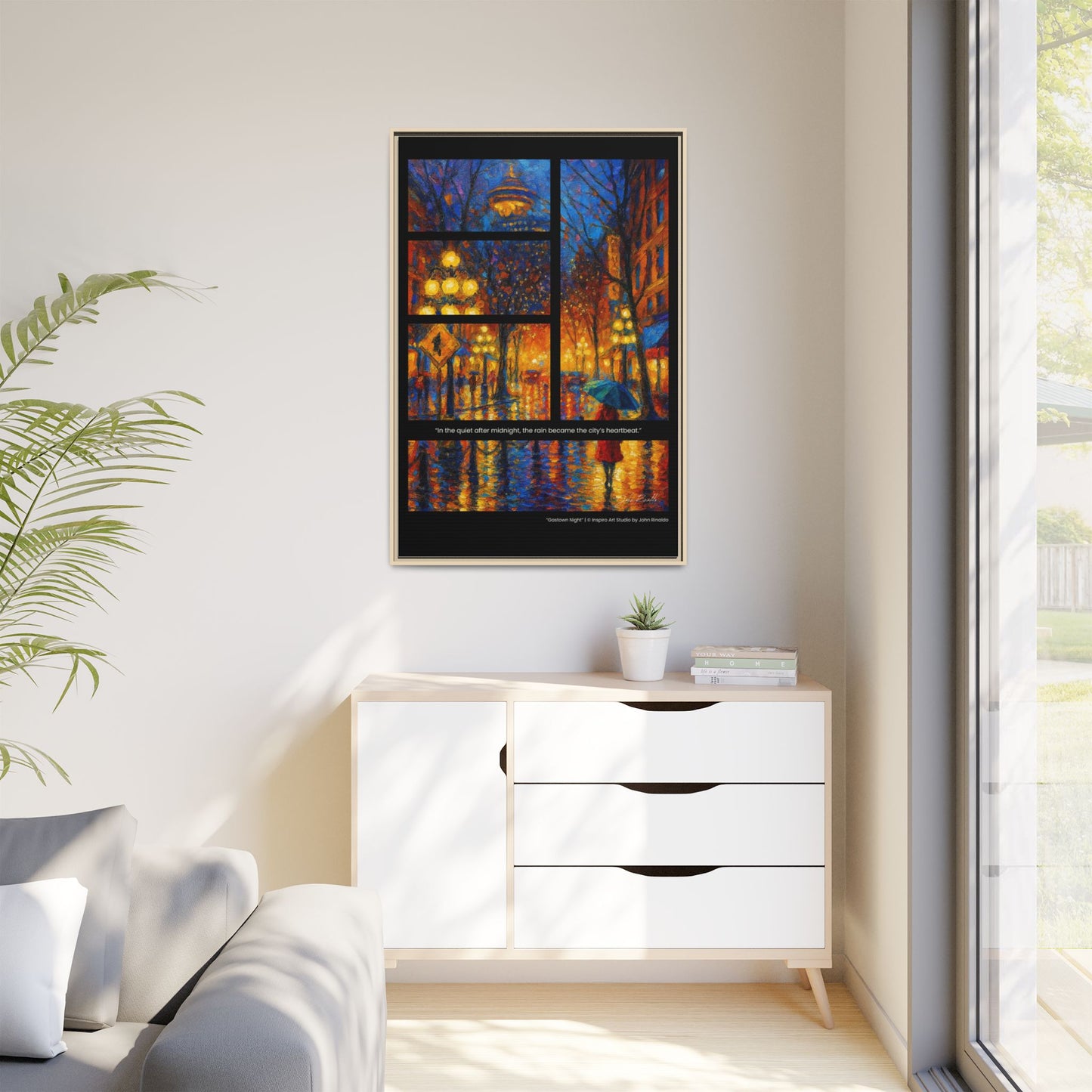 “Gastown Night” – Reflections Collection Framed Matte Canvas Print | Inspiro Art Studio by John Rinaldo