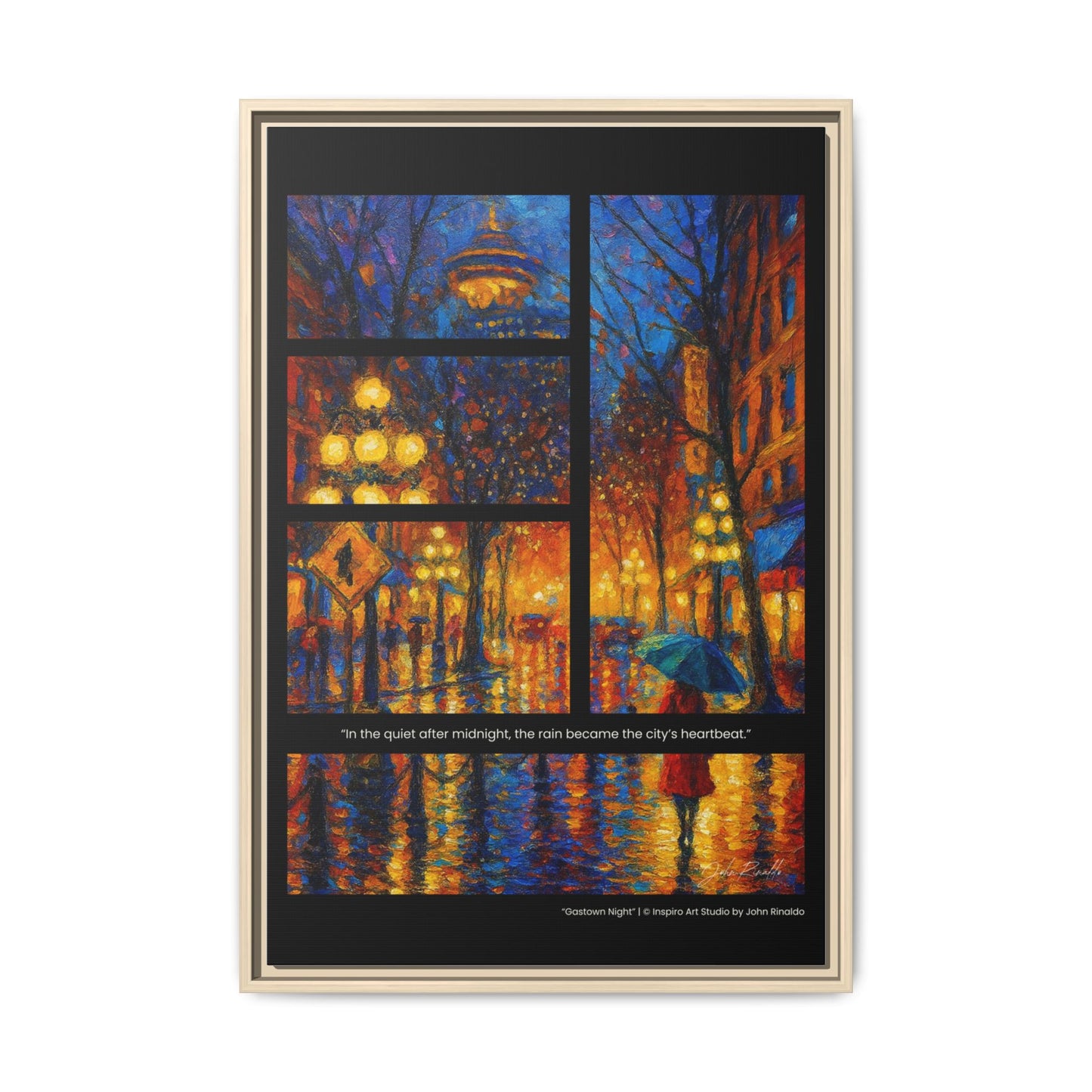 “Gastown Night” – Reflections Collection Framed Matte Canvas Print | Inspiro Art Studio by John Rinaldo