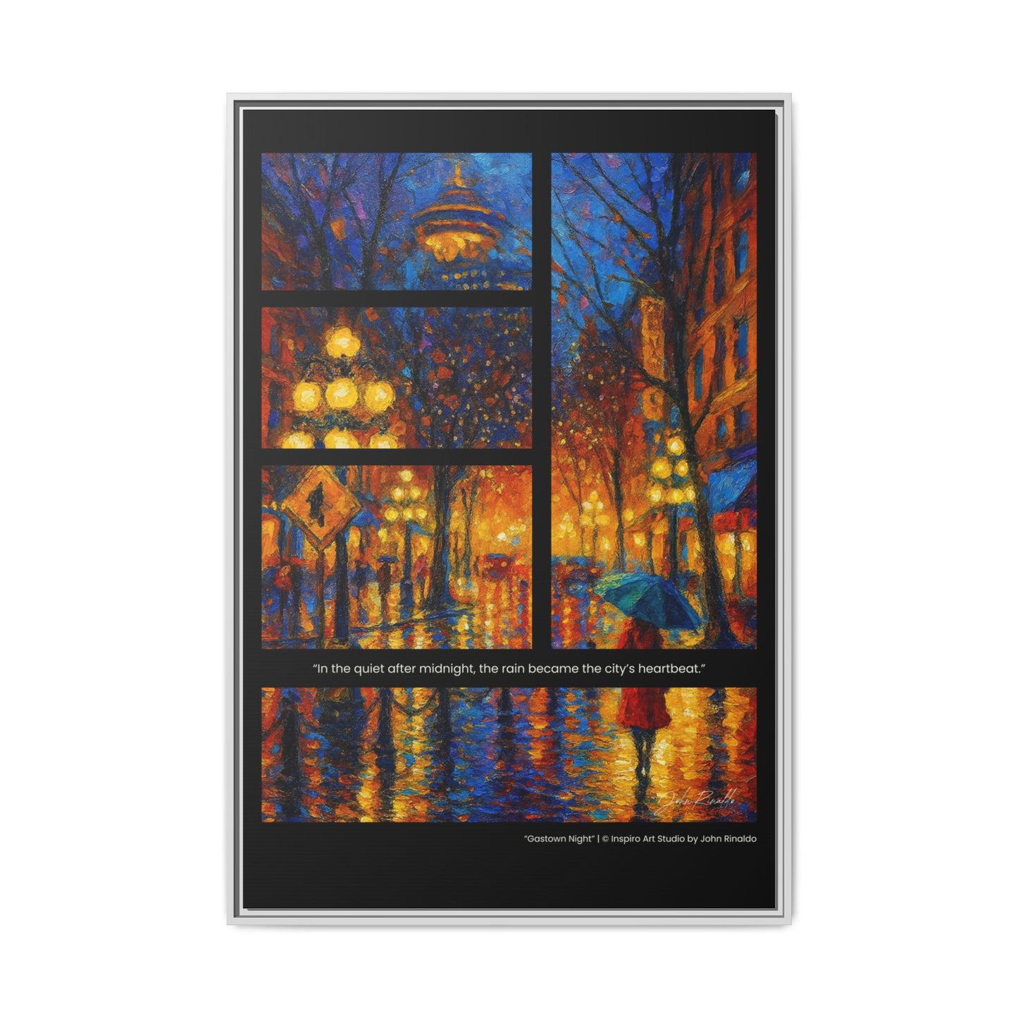 “Gastown Night” – Reflections Collection Framed Matte Canvas Print | Inspiro Art Studio by John Rinaldo