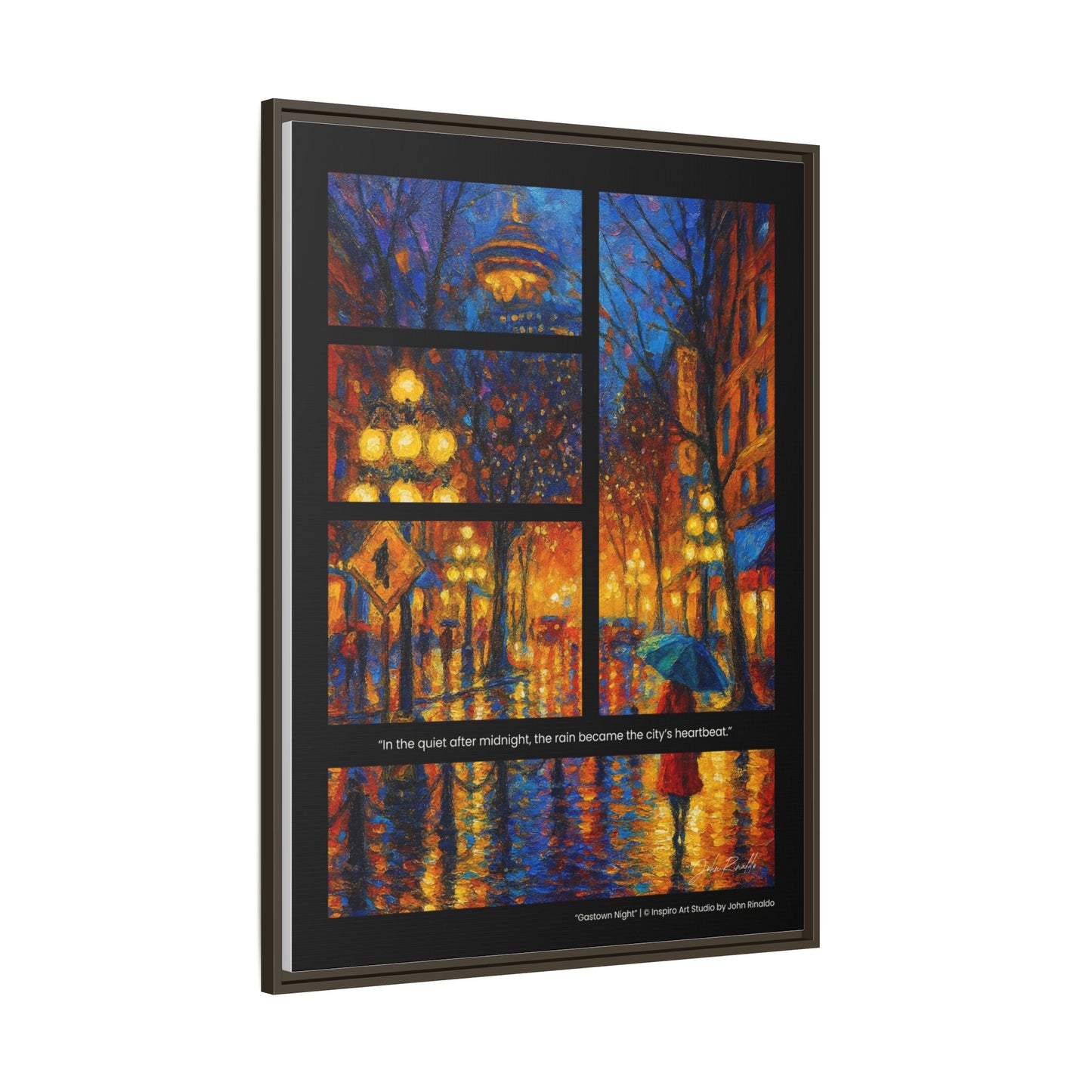 “Gastown Night” – Reflections Collection Framed Matte Canvas Print | Inspiro Art Studio by John Rinaldo