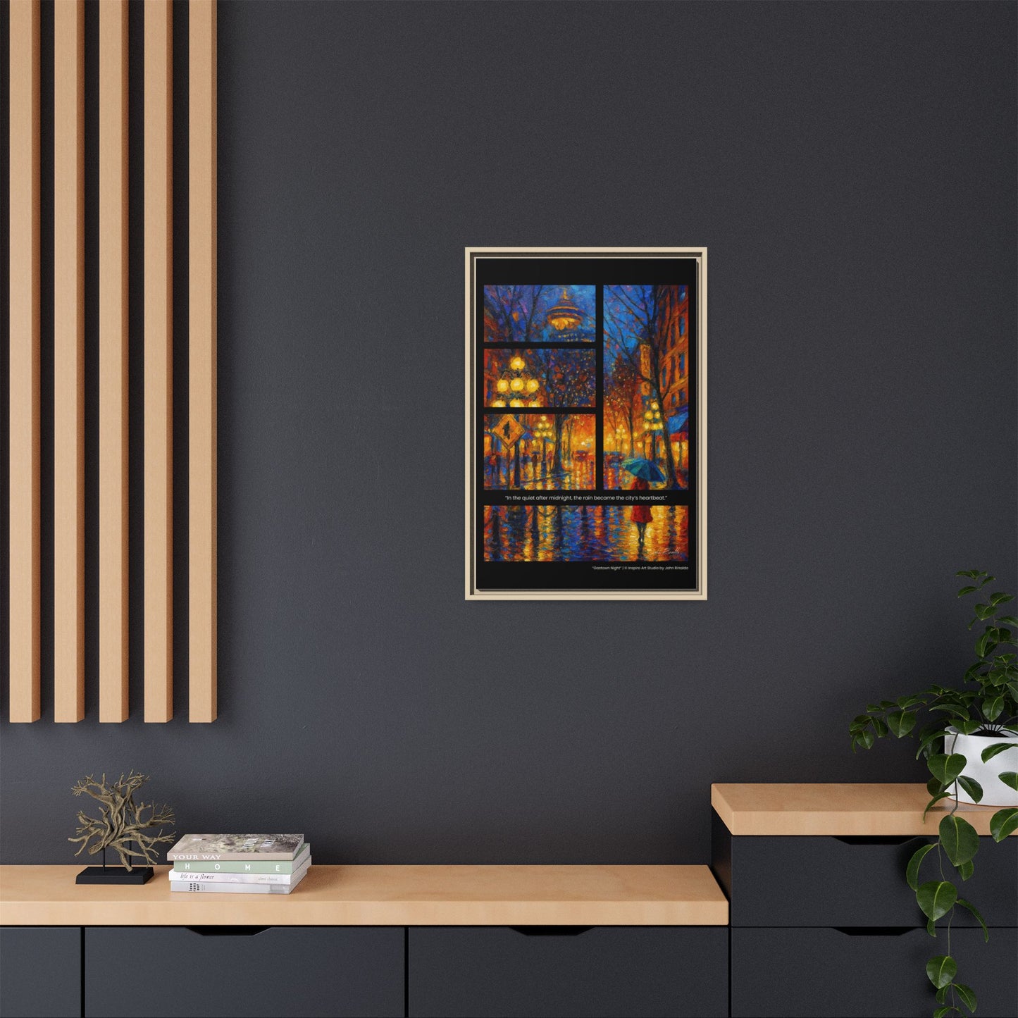 “Gastown Night” – Reflections Collection Framed Matte Canvas Print | Inspiro Art Studio by John Rinaldo