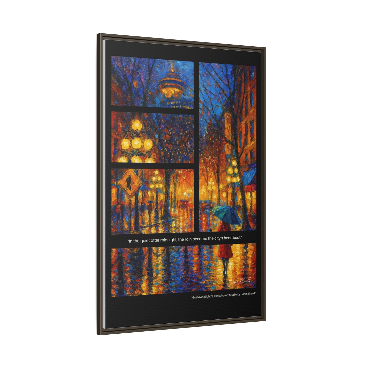 “Gastown Night” – Reflections Collection Framed Matte Canvas Print | Inspiro Art Studio by John Rinaldo