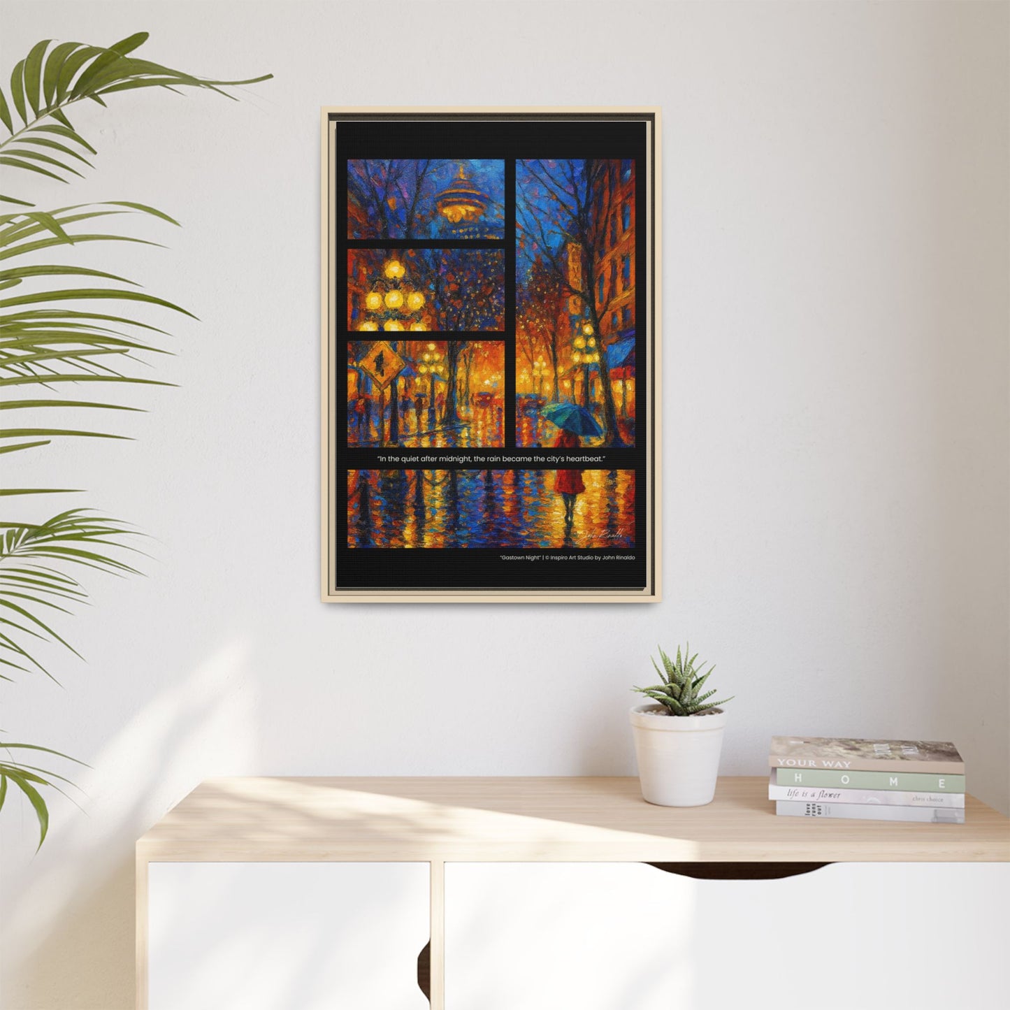 “Gastown Night” – Reflections Collection Framed Matte Canvas Print | Inspiro Art Studio by John Rinaldo
