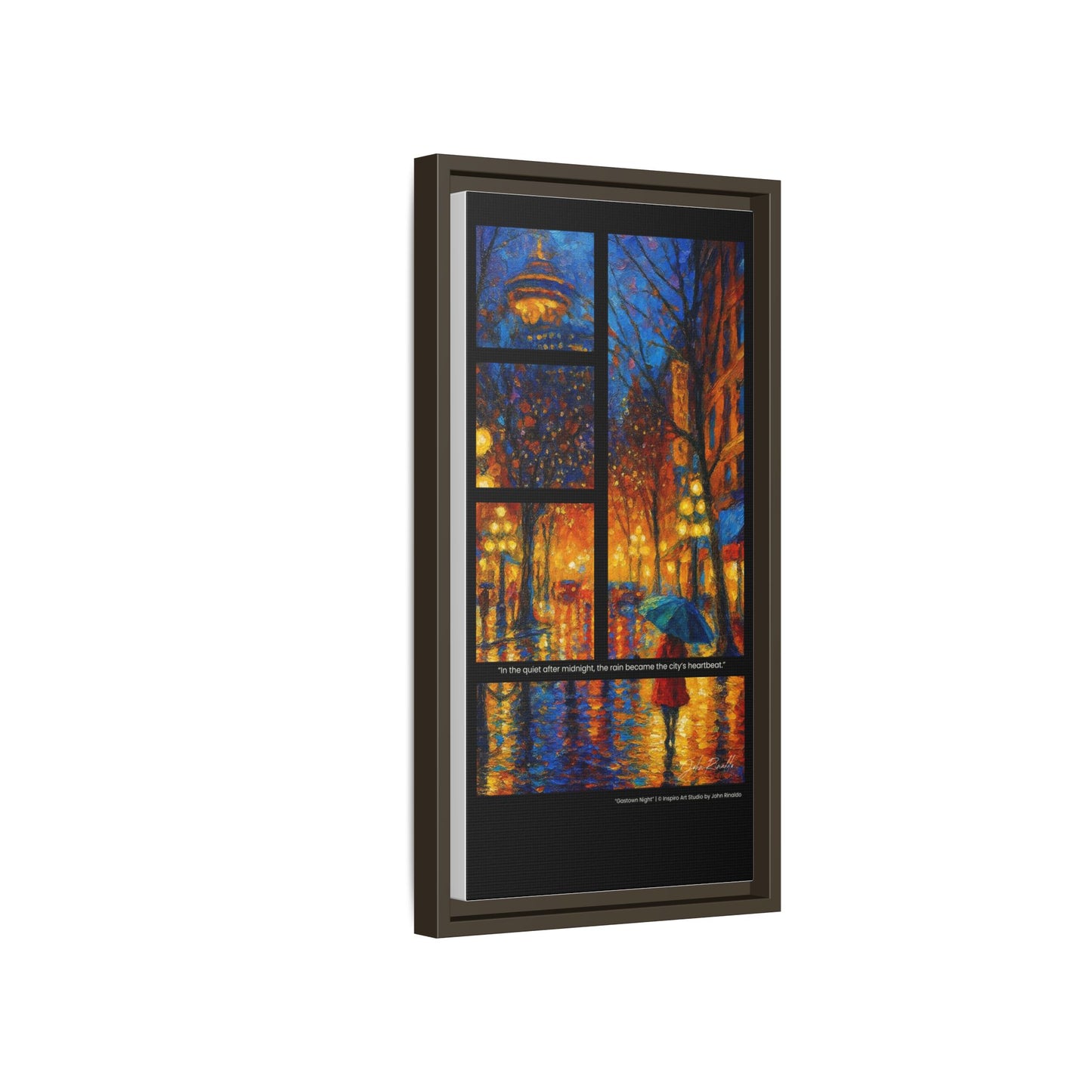 “Gastown Night” – Reflections Collection Framed Matte Canvas Print | Inspiro Art Studio by John Rinaldo