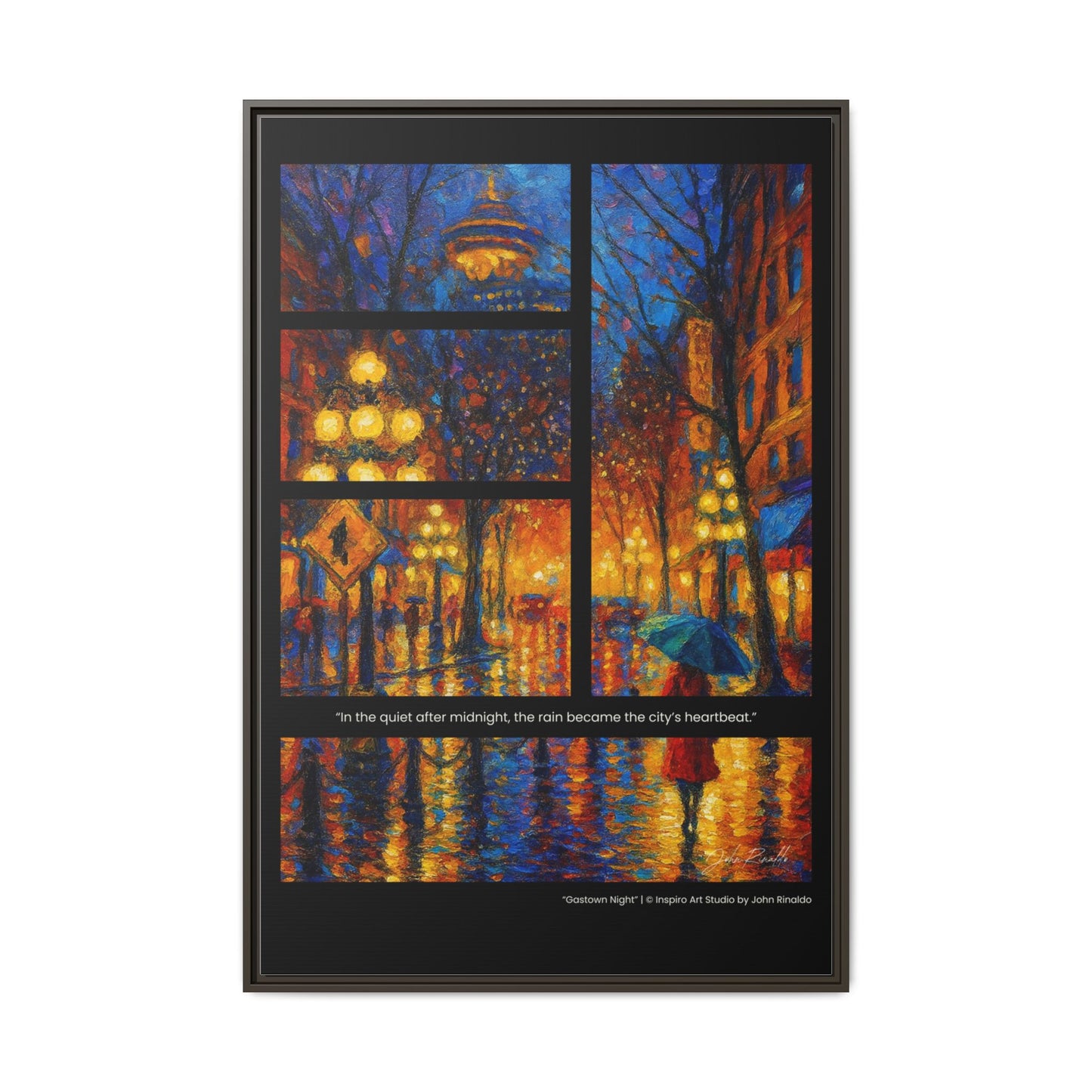 “Gastown Night” – Reflections Collection Framed Matte Canvas Print | Inspiro Art Studio by John Rinaldo