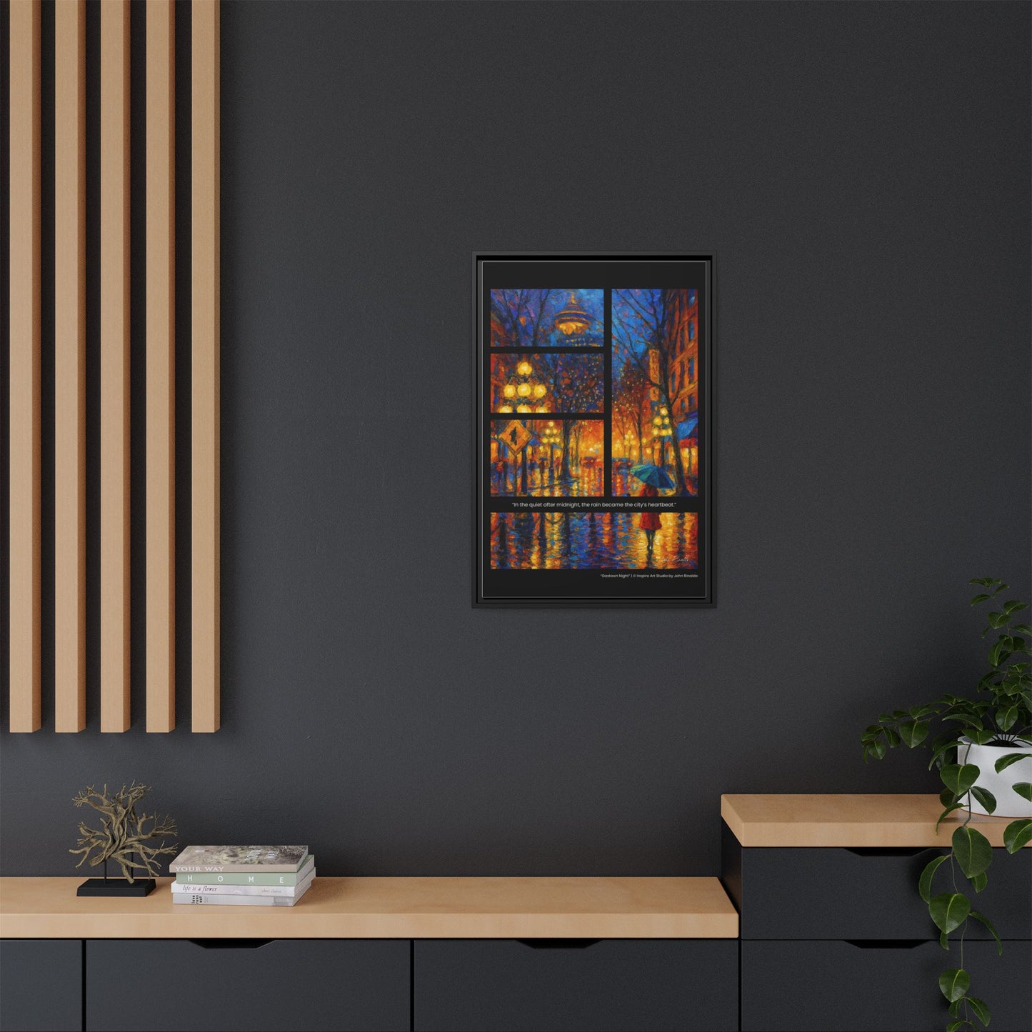 “Gastown Night” – Reflections Collection Framed Matte Canvas Print | Inspiro Art Studio by John Rinaldo