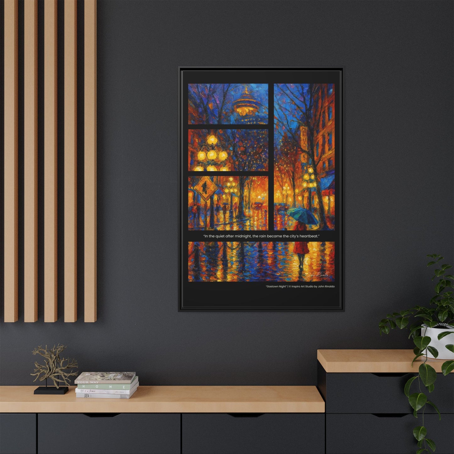 “Gastown Night” – Reflections Collection Framed Matte Canvas Print | Inspiro Art Studio by John Rinaldo