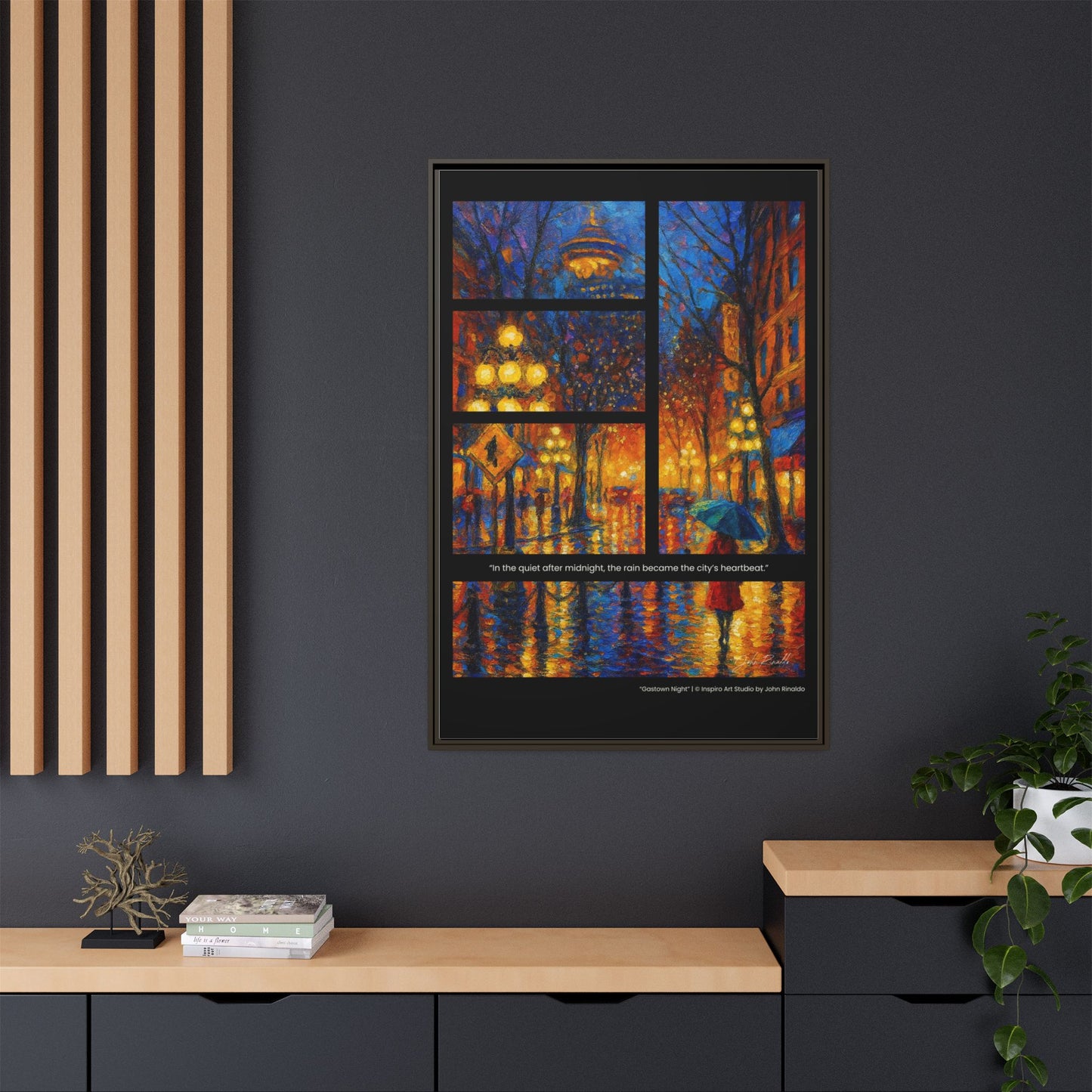 “Gastown Night” – Reflections Collection Framed Matte Canvas Print | Inspiro Art Studio by John Rinaldo