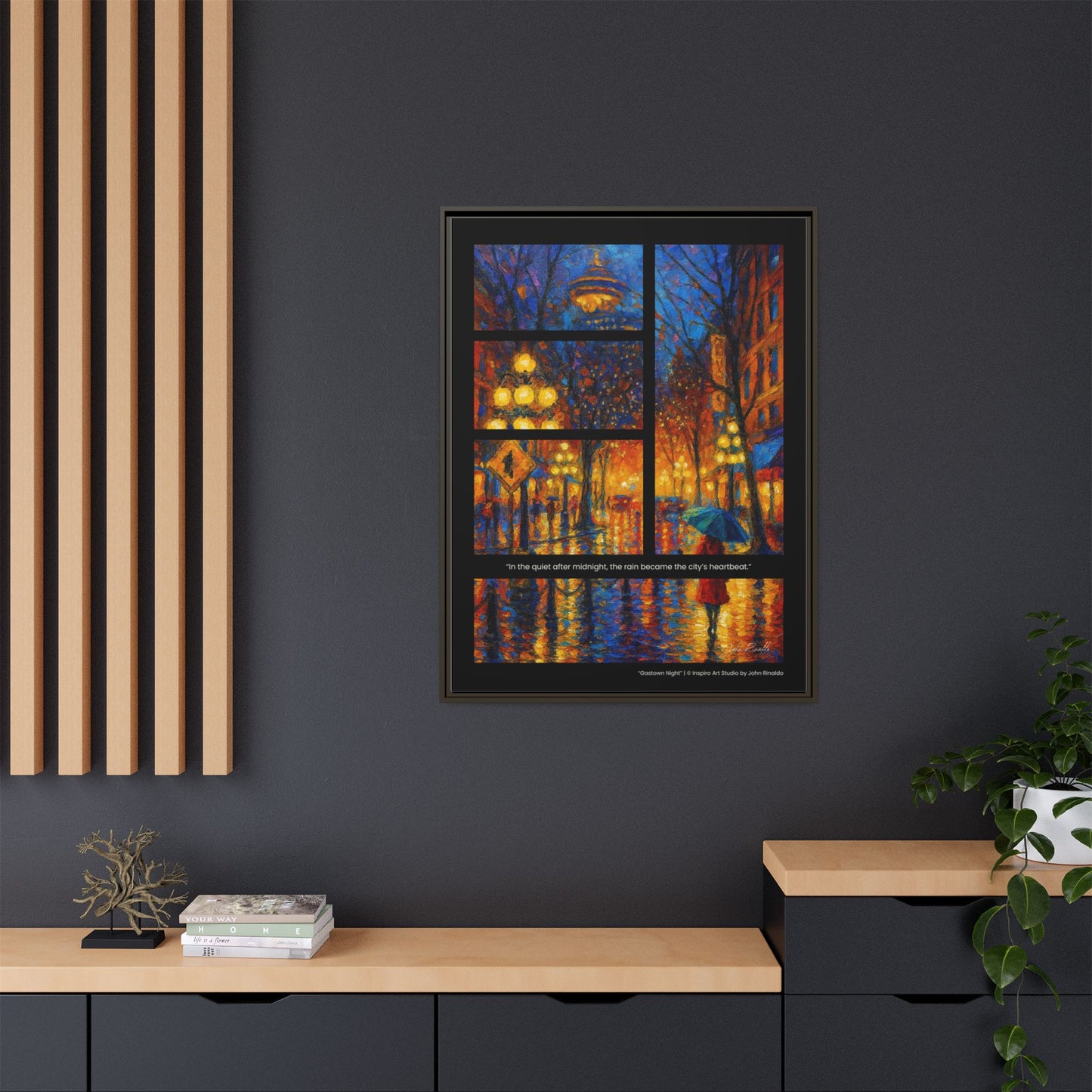 “Gastown Night” – Reflections Collection Framed Matte Canvas Print | Inspiro Art Studio by John Rinaldo