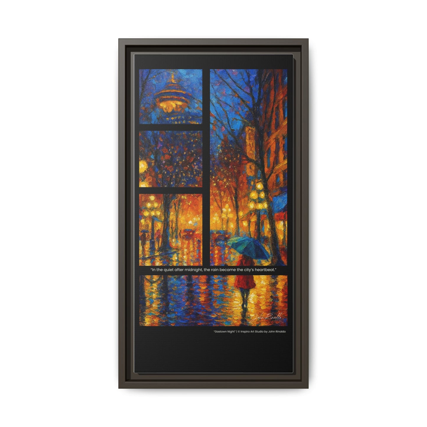 “Gastown Night” – Reflections Collection Framed Matte Canvas Print | Inspiro Art Studio by John Rinaldo