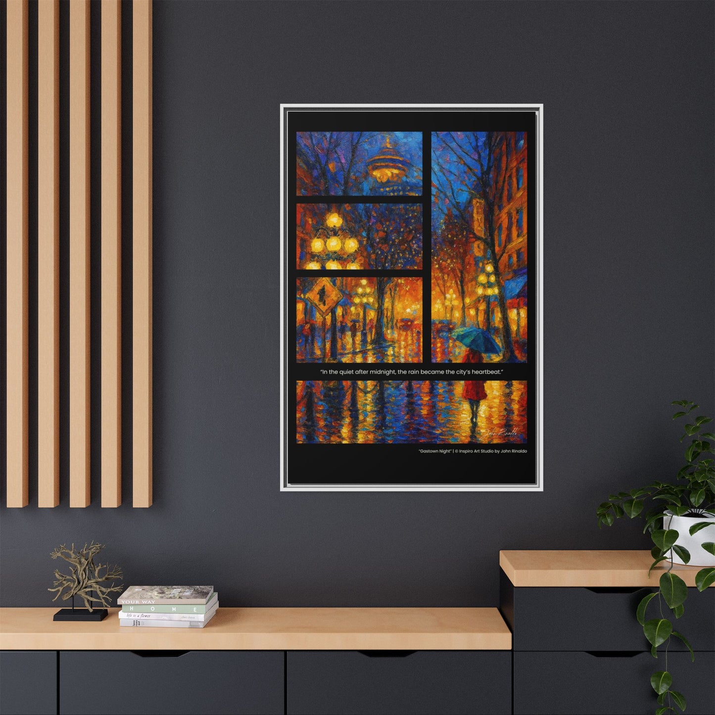“Gastown Night” – Reflections Collection Framed Matte Canvas Print | Inspiro Art Studio by John Rinaldo