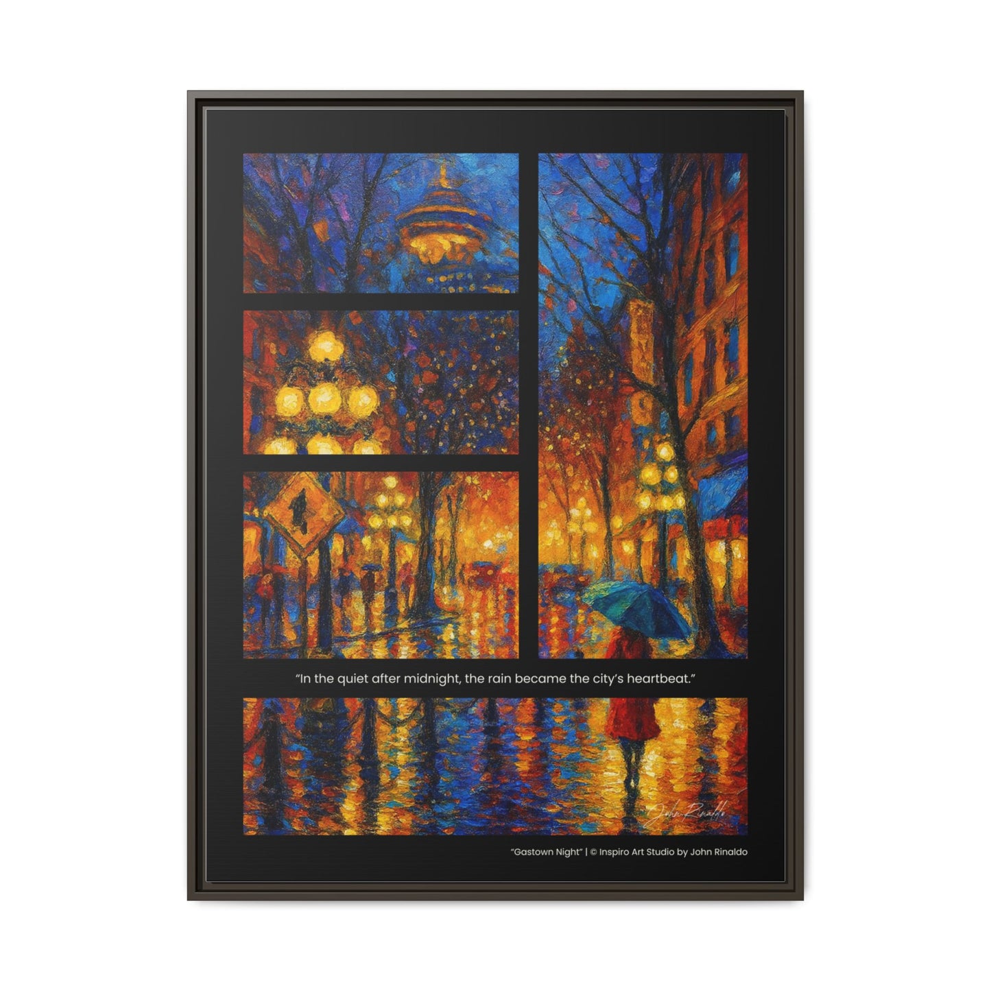“Gastown Night” – Reflections Collection Framed Matte Canvas Print | Inspiro Art Studio by John Rinaldo