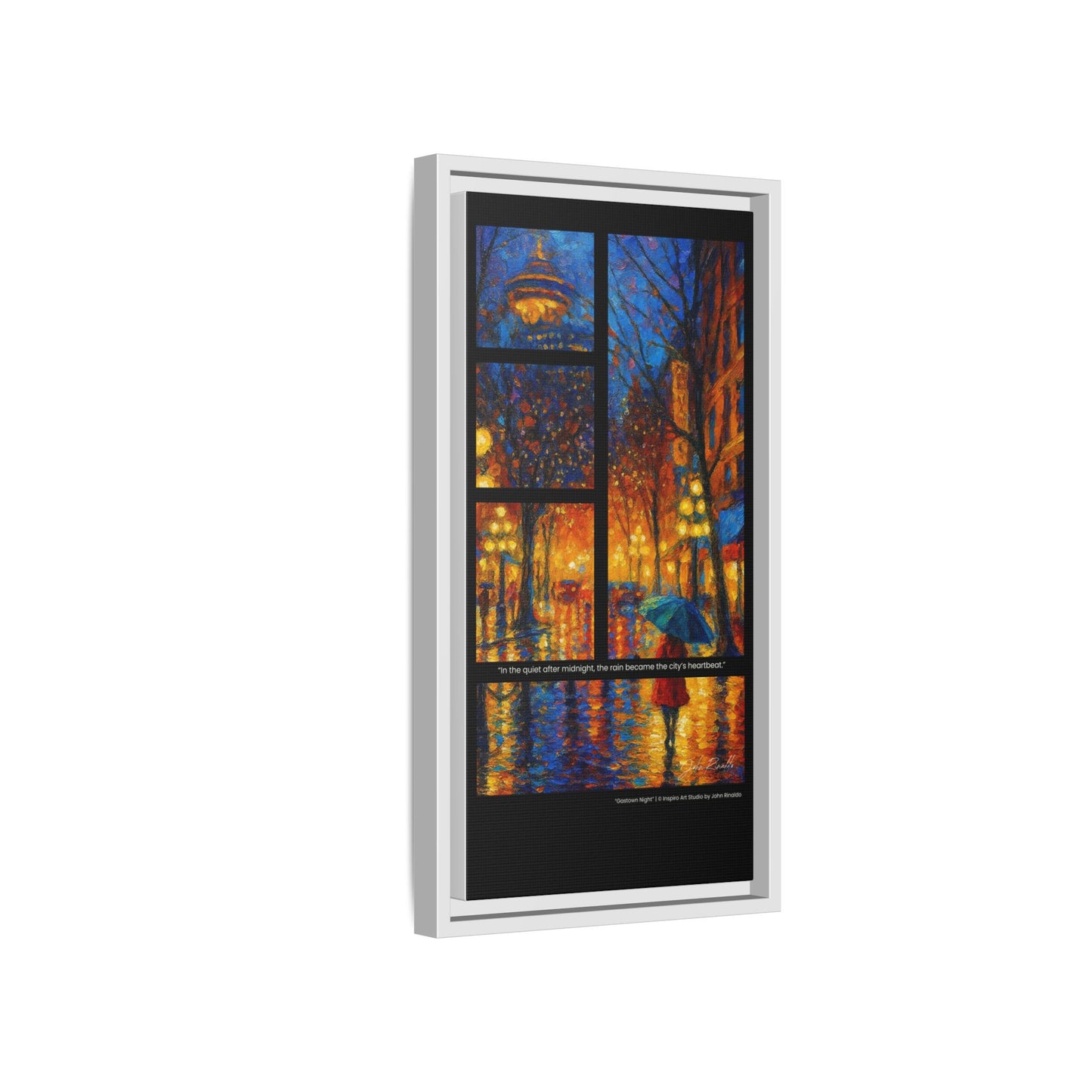“Gastown Night” – Reflections Collection Framed Matte Canvas Print | Inspiro Art Studio by John Rinaldo