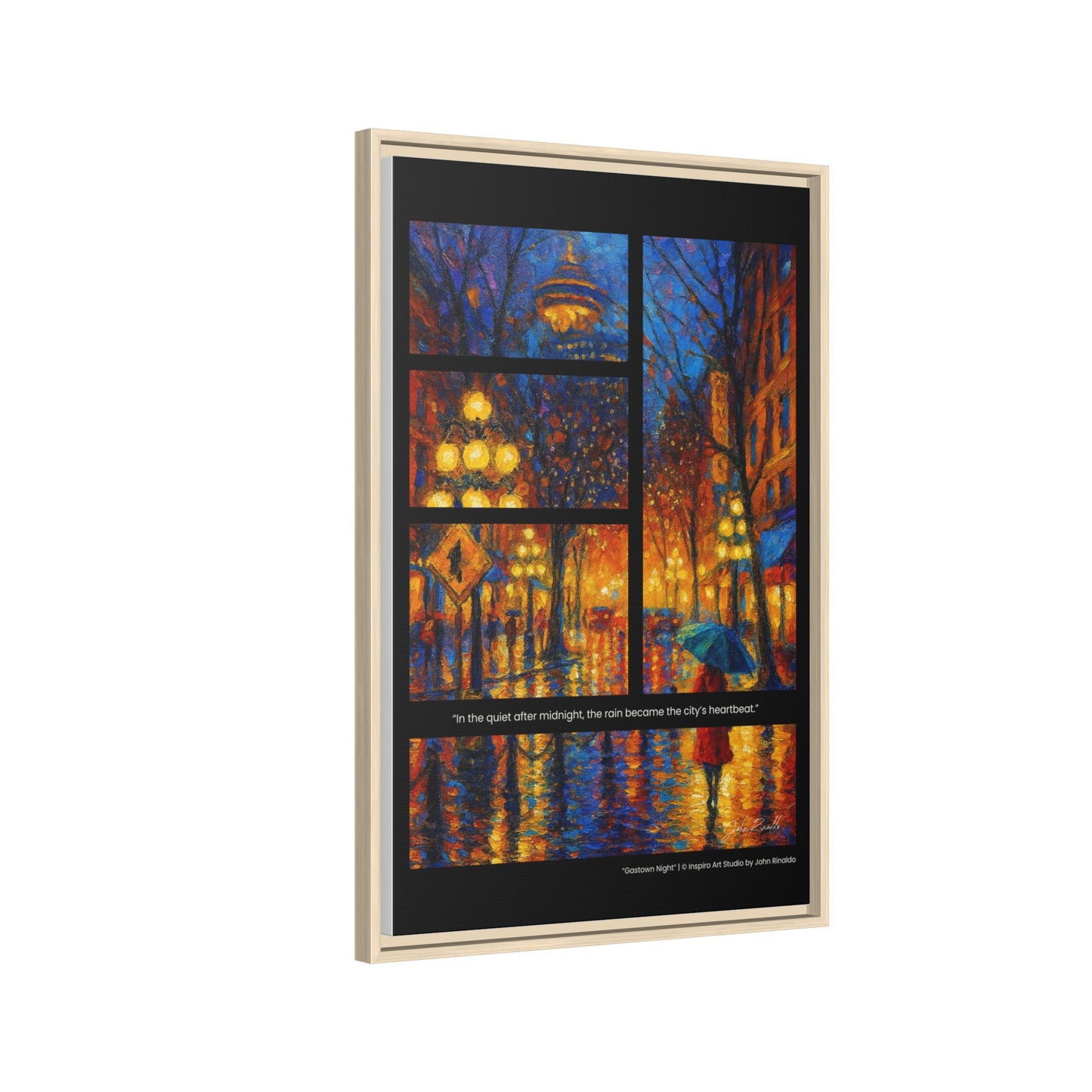 “Gastown Night” – Reflections Collection Framed Matte Canvas Print | Inspiro Art Studio by John Rinaldo