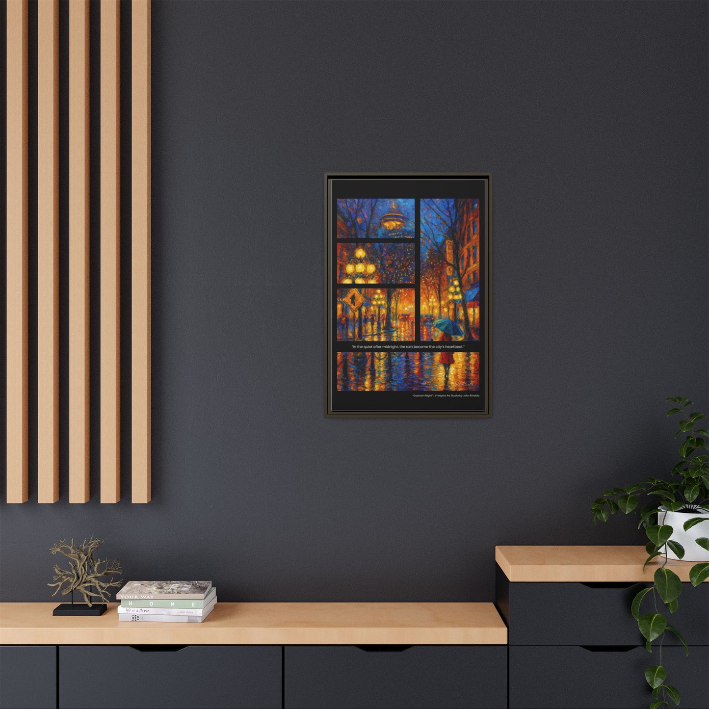 “Gastown Night” – Reflections Collection Framed Matte Canvas Print | Inspiro Art Studio by John Rinaldo