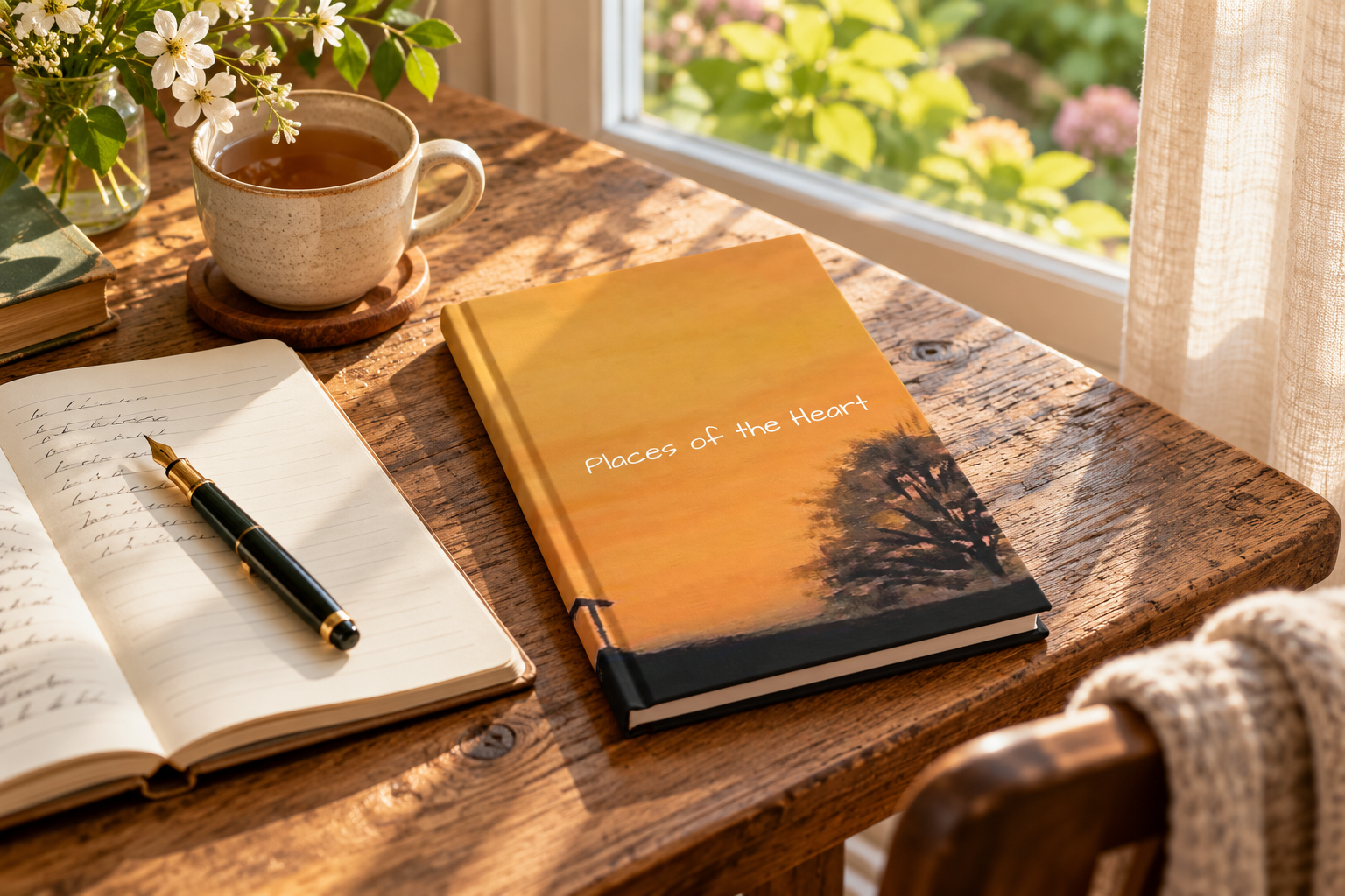Places of the Heart notebook on a sunlit writing desk
