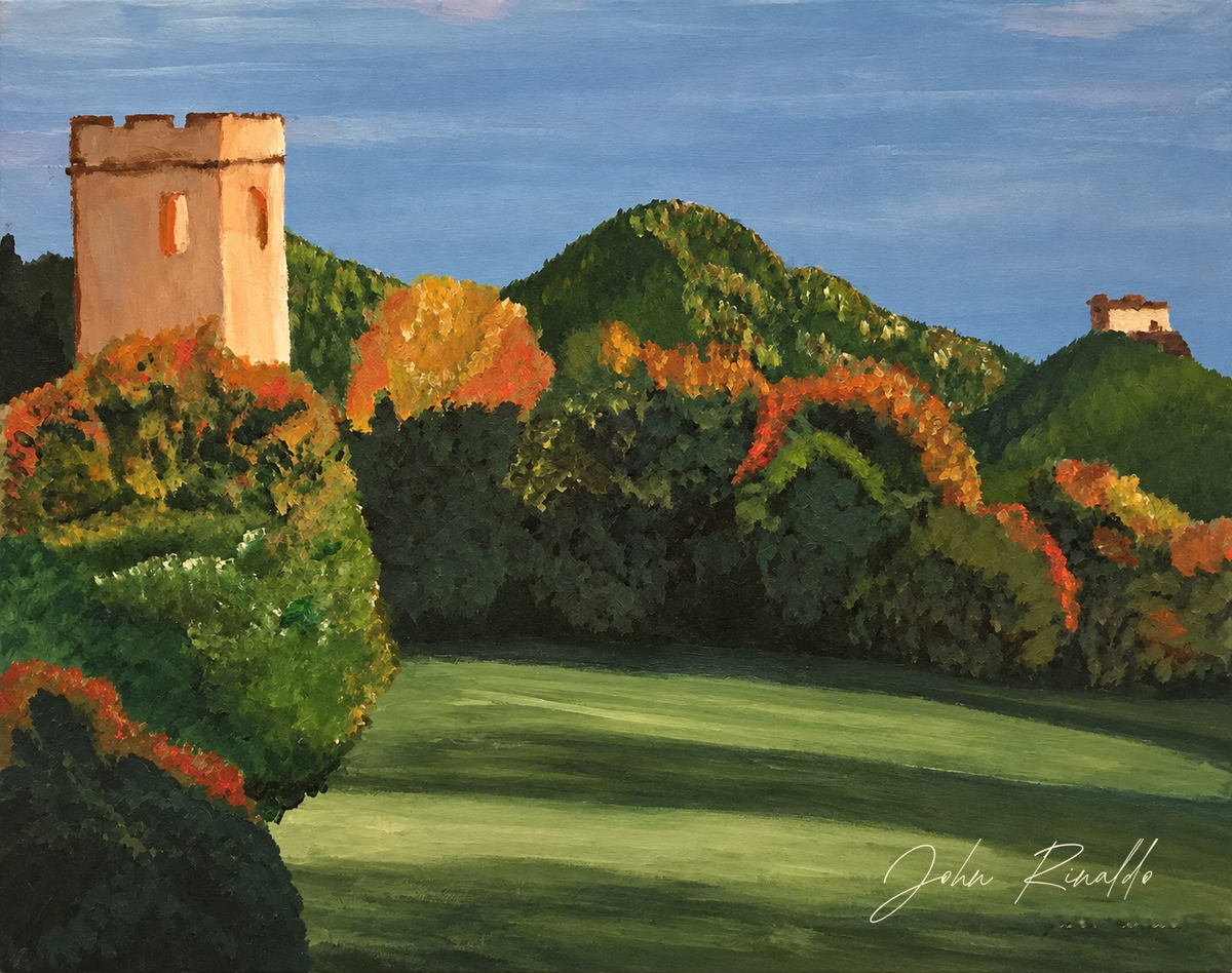 Summer Sunset at Torre degli Ezzelin — John Rinaldo supplied signature at lower right